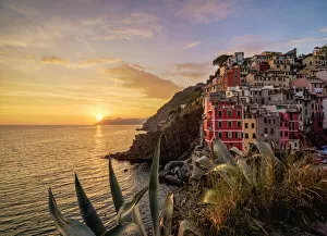 Images Dated 15th July 2019: Riomaggiore Village at sunset, Cinque Terre, UNESCO World Heritage Site, Liguria, Italy