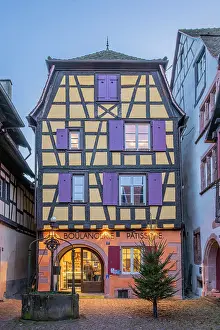 Grand Est Prints: Riquewihr at dusk, Alsace, Alsace Wine Road, Haut-Rhin, Grand Est, France