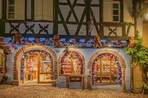 Shop Prints: Riquewihr at dusk, Alsace, Alsace Wine Road, Haut-Rhin, Grand Est, France