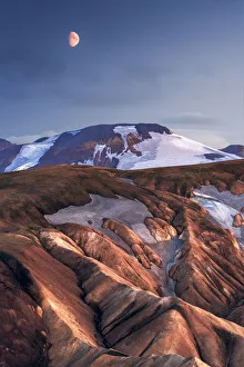 Rising moon over the Landmannalaugar hills, Highlands of Iceland Rising moon over the Landmannalaugar hills, Highlands of Iceland