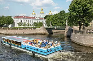 Images Dated 5th October 2022: A river cruise passing by Saint Nicholas Naval Cathedral (Nikolskiy Morskoy Sobor)