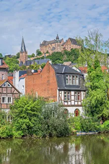 Lahn Prints: River Lahn with Marburg castle, Lahn valley, Hesse, Germany
