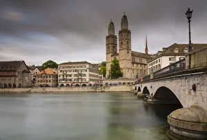River Limmat and Grossmunster church, Zurich, Switzerland