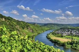 River Mosel with Pünderich and former cloister Marienburg, Rhineland-Palatinate, Germany