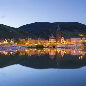 Cruise Boat Prints: River Moselle and Bernkastel-Kues at dawn, Rhineland-Palatinate, Germany
