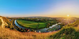 River Bank Prints: River Ouse and Lewes at sunset, East Sussex, England, United Kingdom