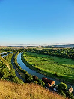 River Bank Prints: River Ouse at sunset, elevated view, Lewes, East Sussex, England, United Kingdom
