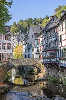 Images Dated 21st October 2020: River Rur with half-timbered houses at Monschau, Eifel, North Rhine Westphalia, Germany
