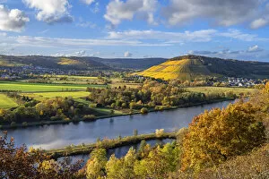 River Saar with vineyard Ayler Kupp, Saar valley, Hunsruck, Rhineland-Palatinate, Germany