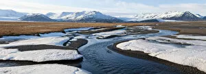 River & snow, Eskey, nr Hofn, South Iceland