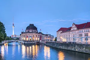 River Spree, Bode Museum and TV tower, Museum Island, Berlin, Germany