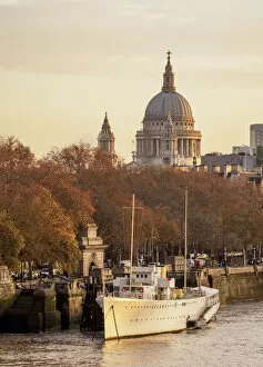 River Thames and St Pauls Cathedral at sunrise, London, England, United Kingdom