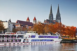 Riverboat Prints: Riverboat along River Danube, Regensburg, Bavaria, Germany