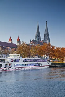 Riverboat along River Danube, Regensburg, Bavaria, Germany