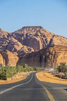 Date Palms Prints: Road & Date palms in the Oasis of Al-Ula, Medina Province, Saudi Arabia