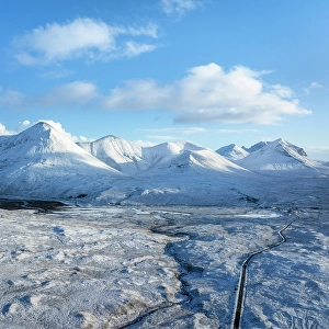 The Cuillins Prints: Road heading towards the peaks of Sgurr Mhairi