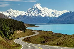 Lake Pukaki Gallery: Road Leading to Mt. Cook, Lake Pukaki, South Island, New Zealand