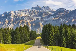 Roads Prints: The road leading to Schwaagalp pass with mount Saantis in the background, Switzerland