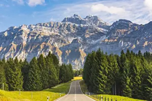 The road leading to Schwagalp pass with mount Santis in the background, Switzerland
