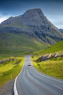 Faroese Prints: Road leading to Stiojafjall mountain. Streymoy island, Faroe Islands, Denmark