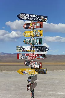 Salt Flat Collection: Road signs in the 'Salinas Grandes'salt flat, Jujuy, Argentina