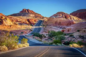 Red Rocks Prints: Road View, Rock Formations, Valley of Fire State Park Las Vegas, Nevada, USA