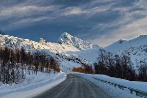 Nordic Country Prints: Road through Winter Landscape, Senja, Norway