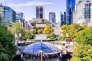 Images Dated 21st February 2020: Robson Square, skyline and green trees in Vancouver, Brithsh Columbia, Canada