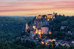Occitanie Prints: Rocamadour illuminated at sunset, Lot, Occitanie, France