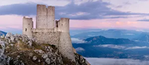 Rocca Calascio, ancient castle on a hill at sunset. Abruzzo, Southern Italy