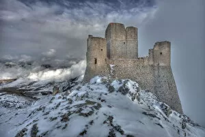 The Rocca Calascio Castle at sunset in a winter day, Gran Sasso e Monti della Laga NP