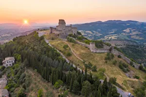 Assisi Prints: The Rocca Maggiore of Assisi at sunset. Assisi, Perugia province, Umbria, Italy, Europe