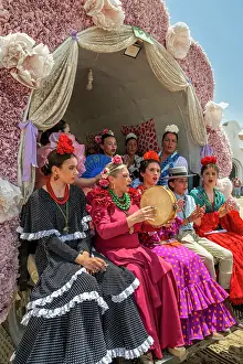 Rocio Prints: Rocieros pilgrims singing on the horse-drawn cart during the El Rocio pilgrimage