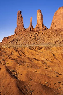 Rock formation named Three Sisters near John Ford Point, Monument Valley, Arizona, USA