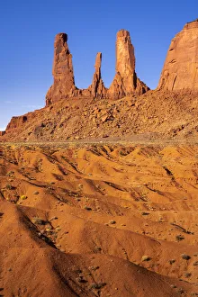 Butte Prints: Rock formation named Three Sisters near John Ford Point, Monument Valley, Arizona, USA
