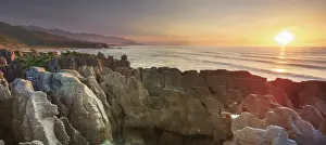 Rock formations called Pancake Roacks at Punakaiki along the southern island west coast