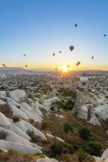 Kapadokya Prints: Rock formations, hot air balloons at sunrise