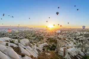 Kapadokya Prints: Rock formations, hot air balloons at sunrise