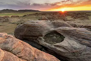 Mongolia Prints: Rock formations at sunset, Baga Gazariin Chuluu, Gobi Region, Mongolia, Asia