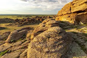 Gobi Region Prints: Rock formations at sunset, Baga Gazariin Chuluu, Gobi Region, Mongolia, Asia