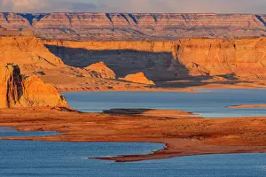 Butte Prints: Rock formations surrounding Lake Powell near sunset, Page, Arizona, USA