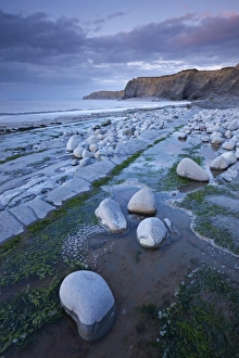 Rock pools on Kilve Beach, Somerset, England. Summer