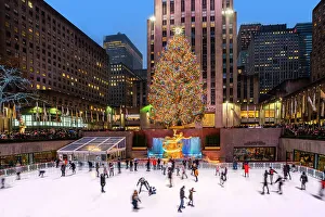 Rockefeller Center Prints: Rockefeller Plaza Ice Skating Rink with Christmas Tree