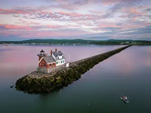 Rockland Harbor Breakwater Lighthouse at sunrise, Rockland, Maine, USA