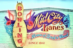 John Coletti Prints: Rock'n'Bowl 1940's neon marquee and painted wall in Mid-City New Orleans