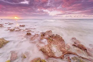 Seashores Prints: Rocky coast of Cayman Brac at sunrise in the Cayman Islands, British West Indies