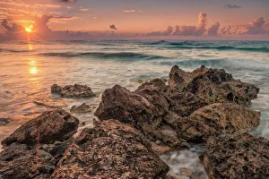 Seashores Prints: Rocky coast of Cayman Brac at sunrise in the Cayman Islands, British West Indies