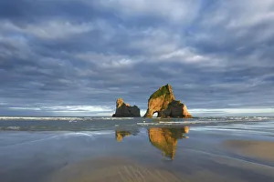 Tasman Prints: Rocky coast - New Zealand, South Island, Tasman, Golden Bay, Puponga, Wharariki Beach