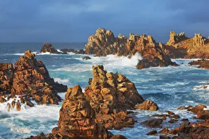 Overcast Prints: Rocky coast at Pointe de Creac h - France, Brittany, Finistere, Brest, Ouessant