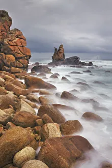 Overcast Prints: Rocky coast at Pointe de Pern - France, Brittany, Finistere, Brest, Ouessant